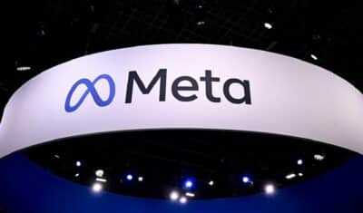 (FILES) A logo of US company's Meta is displayed during the Vivatech technology startups and innovation fair, at the Porte de Versailles exhibition center in Paris, on May 22, 2024. Social media giant Meta announced on January 7, 2025, a significant rollback of its content moderation policies, including the termination of its third-party fact-checking program in the United States. 