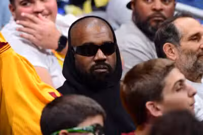 LOS ANGELES, CA - APRIL 7: Kanye West attends the Cleveland Cavaliers game against the LA Clippers on April 7, 2024 at Crypto.Com Arena in Los Angeles, California. NOTE TO USER: User expressly acknowledges and agrees that, by downloading and/or using this Photograph, user is consenting to the terms and conditions of the Getty Images License Agreement. Mandatory Copyright Notice: Copyright 2024 NBAE Adam Pantozzi/NBAE via Getty Images/AFP (Photo by Adam Pantozzi / NBAE / Getty Images / Getty Images via AFP)