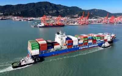 A container ship arrives at the port in Lianyungang, in Chinas eastern Jiangsu province on July 14, 2025. China's exports rose more than expected in June, official data showed on July 14, after Washington and Beijing agreed a tentative deal to lower swingeing tariffs on each other. (Photo by AFP) / China OUT / CHINA OUT