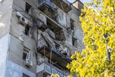 This photograph shows a damaged residential building following a Russian attack in Odesa on July 19, 2025, amid the Russian invasion of Ukraine. A Russian drone attack on the Ukrainian port city of Odesa killed at least one person, its mayor said early on July 19, 2025, while Moscow said it intercepted dozens of Ukrainian drones. (Photo by Oleksandr GIMANOV / AFP)