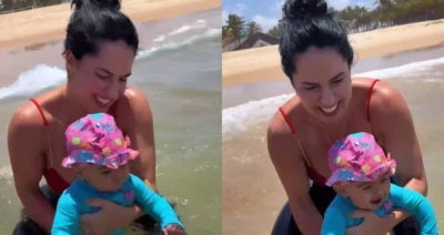 Graciele Lacerda registra em vídeo o primeiro mergulho da filha com Zezé